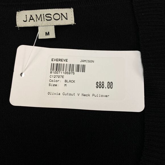 Jamison Sweater Womens Medium Black Long Sleeve Olivia Cut Out V Neck Pullover - Picture 3 of 12